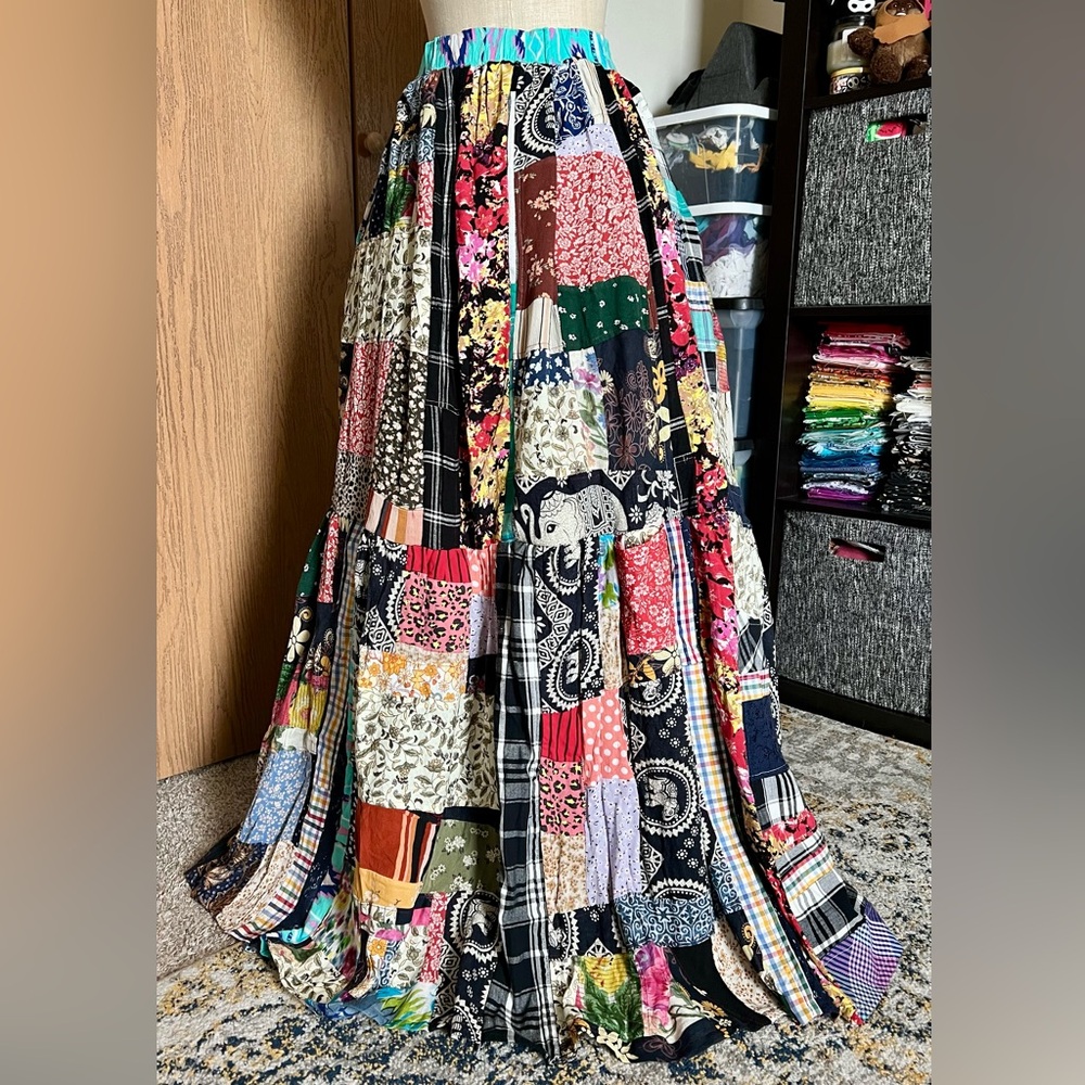 Vibrant Patchwork A-Line Skirt - image 3